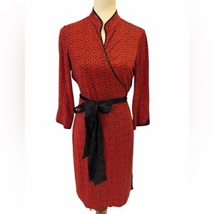 DVF Diane Von Furstenberg Red Wrap Silk Dress with Black Tie Belt